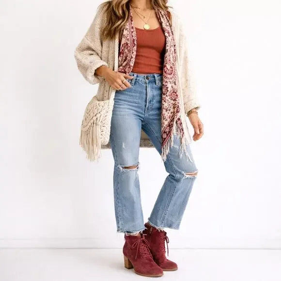 TOMS Lunata Oxblood Suede Booties Block Heel Lace Up Ankle Boots Size 6 - Picture 1 of 9